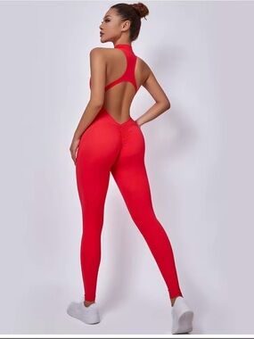 Open-Back Red Scrunch Butt Jumpsuit